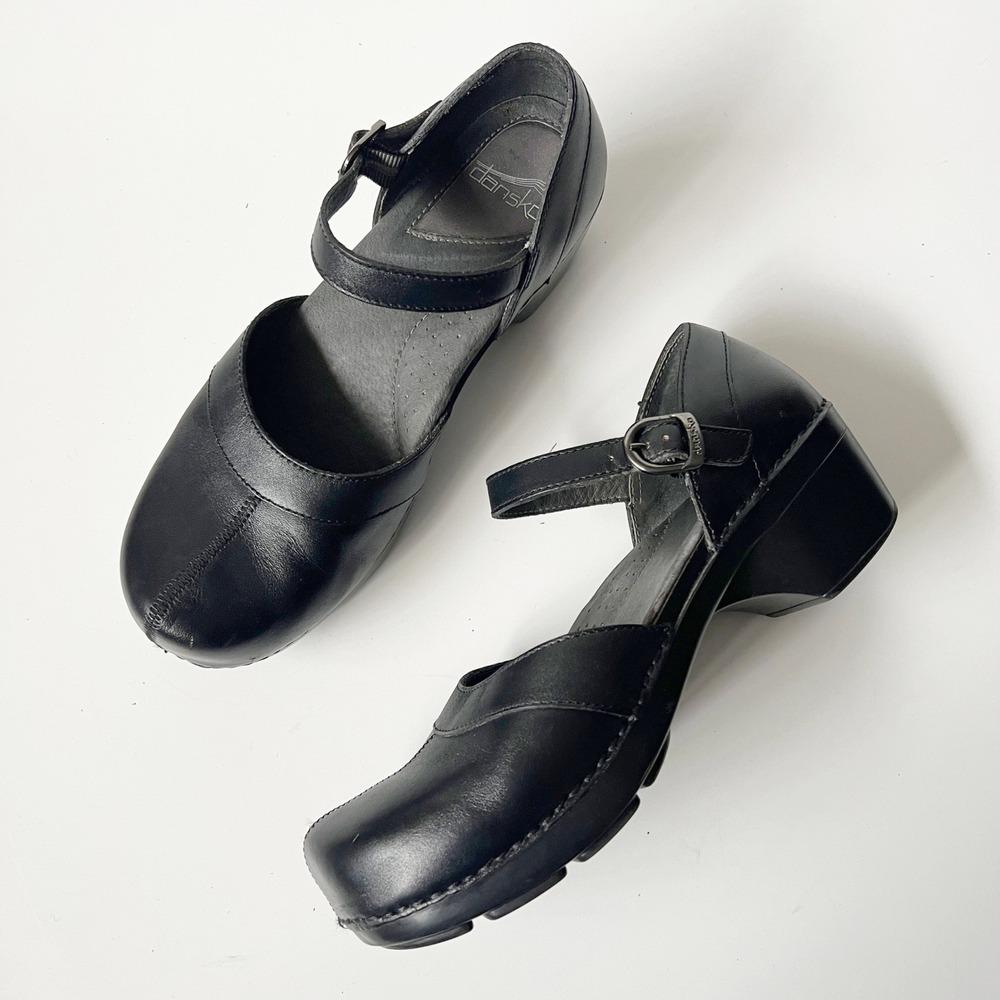 Dansko Sam Mary Jane Clogs 40 Black Leather Buckle Strap Comfort Shoe 9.5-10